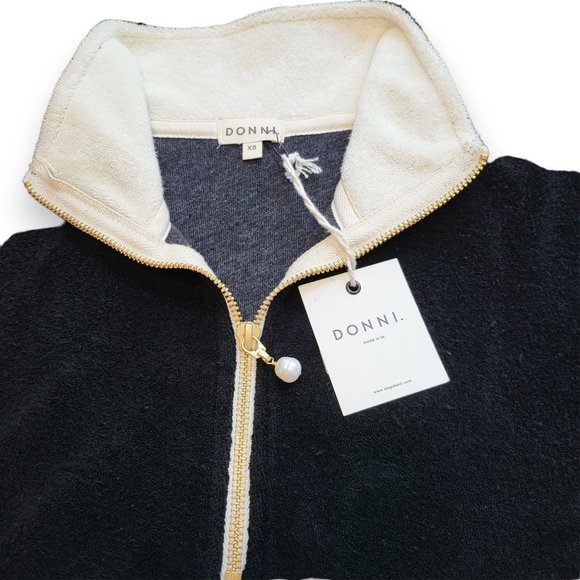 DONNI - Terry Half-Zip Pullover Black and Cream XSmall - Picture 6 of 14